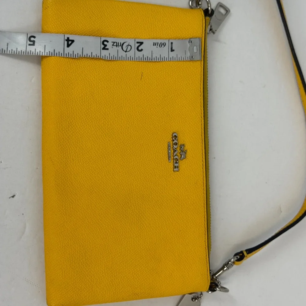 Coach Yellow Crossgrain Leather Crossbody Bag Silver Chain Detail Clutch